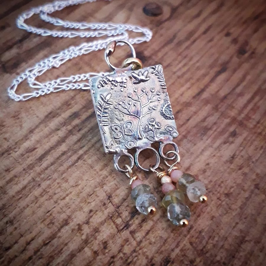 Tree of Life - Nature Gemstone Necklace, Silver Tourmaline 