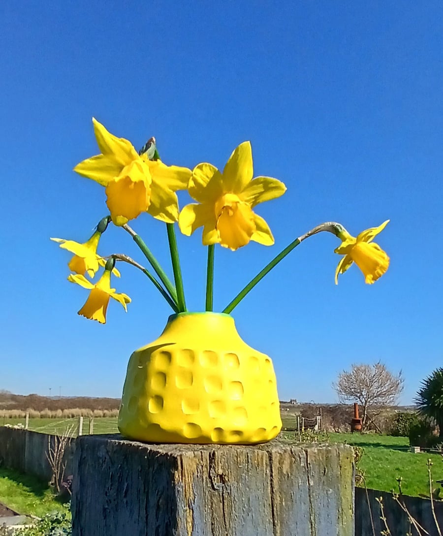 Image of Small bright yellow bud vase 