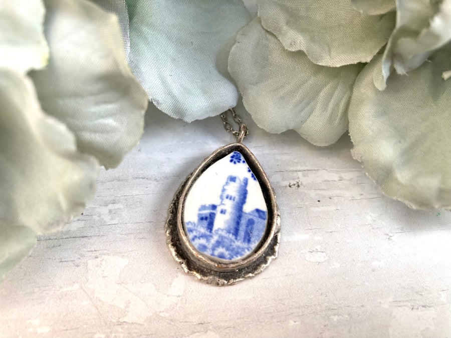 Broken China Necklace - Blue Italian - Boho style