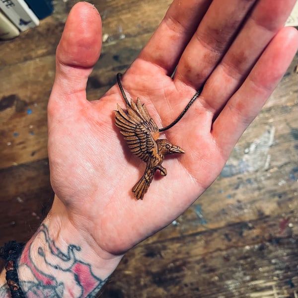Hand Carved Crow Pendant