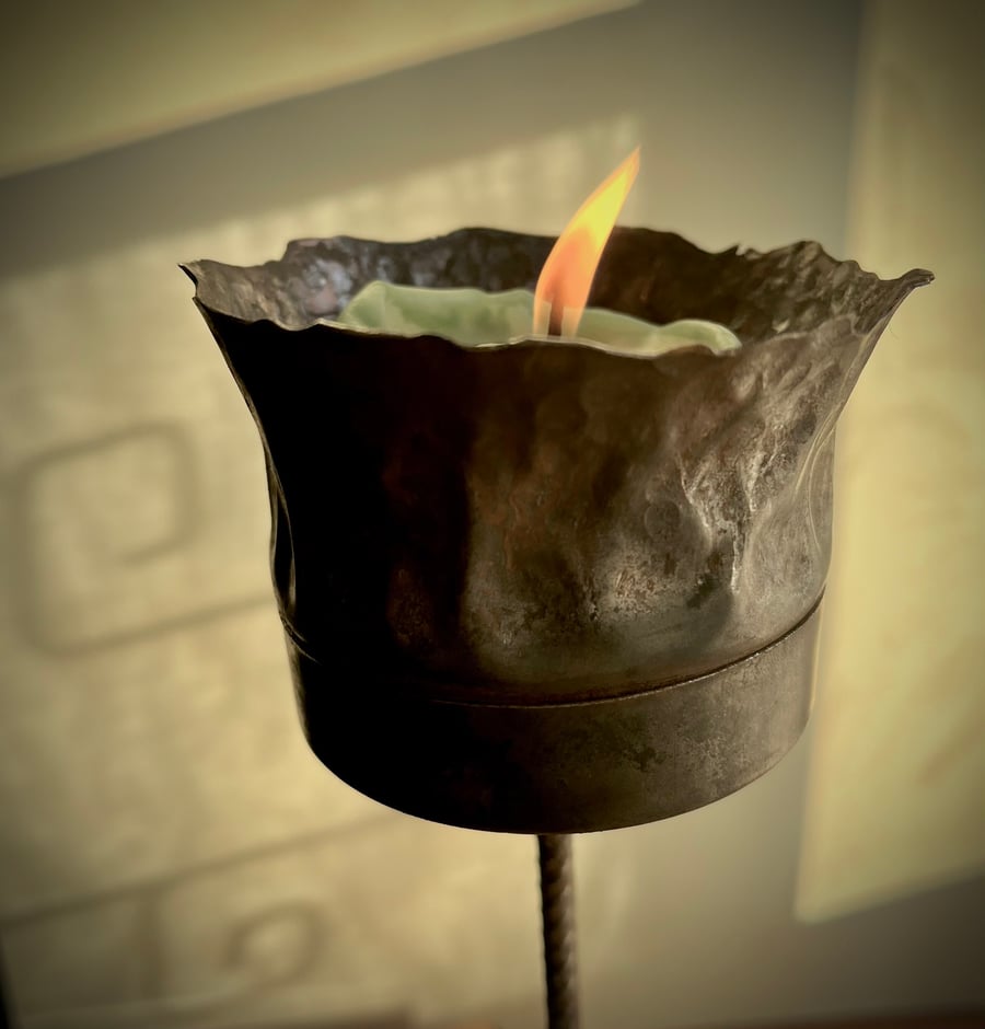 Hand forged tall candlestick