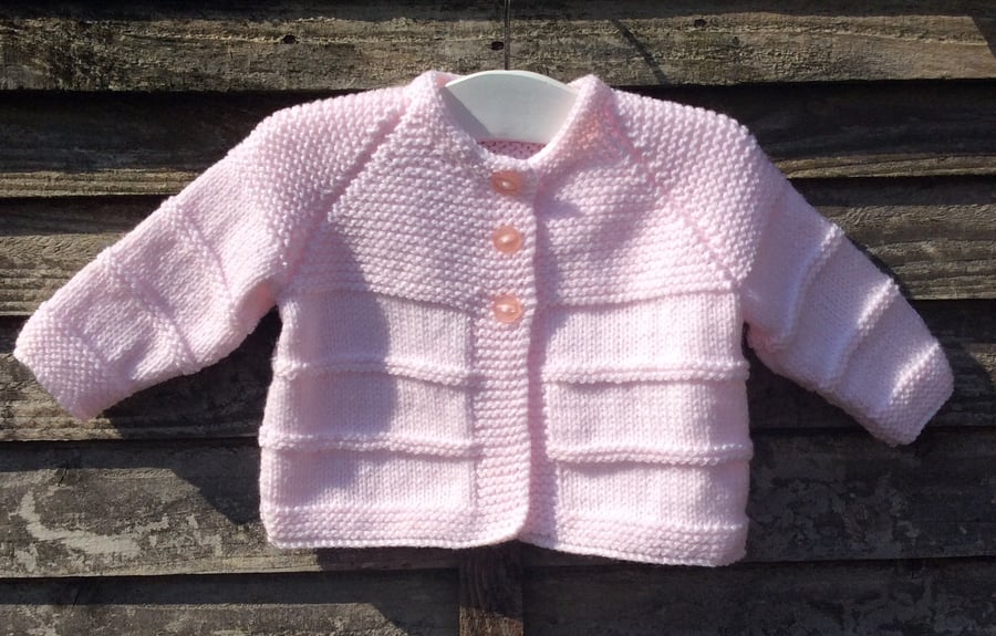 Baby cardigan matinee coat pink hand knit 0-3 months 