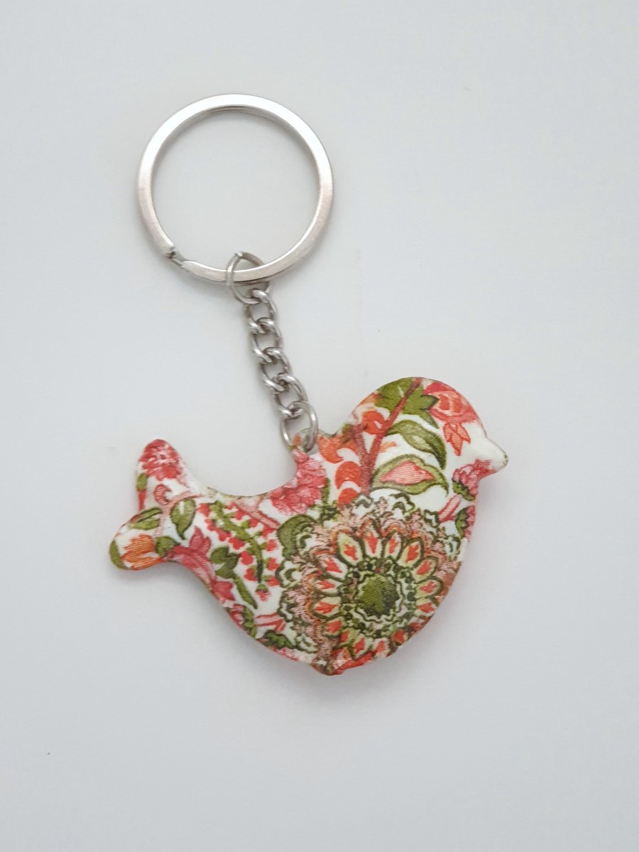 Floral bird metal keyring,  gift for her