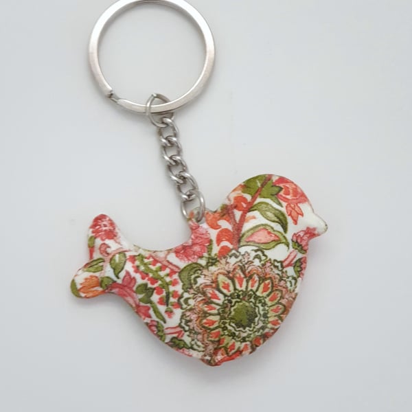 Floral bird metal keyring,  gift for her