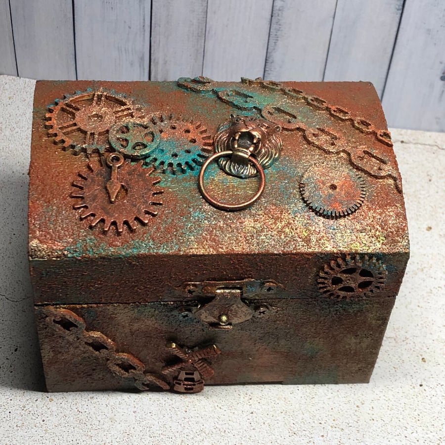 Steampunk themed wooden treasure chest box Folksy