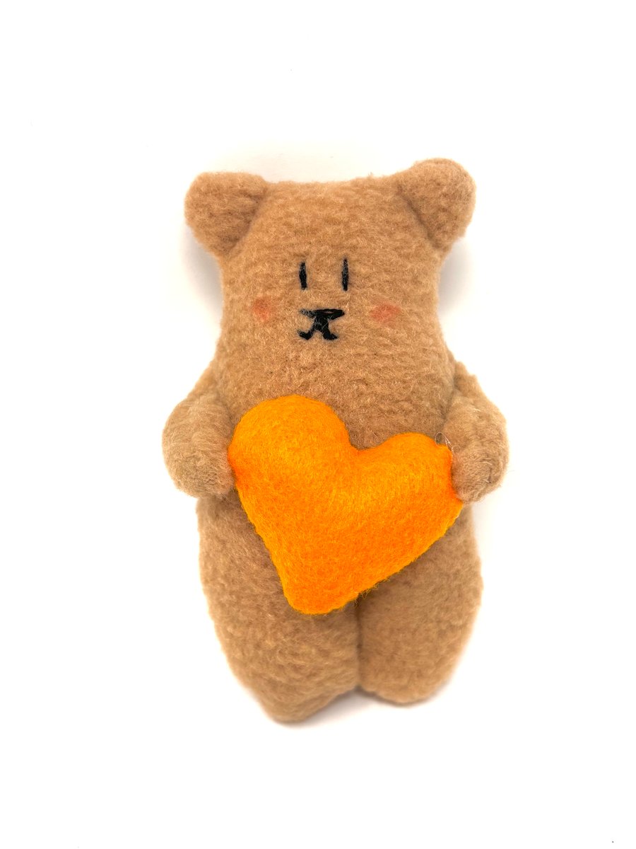 Miniature Pocket Pal Teddy Bear (Orange Heart 1)