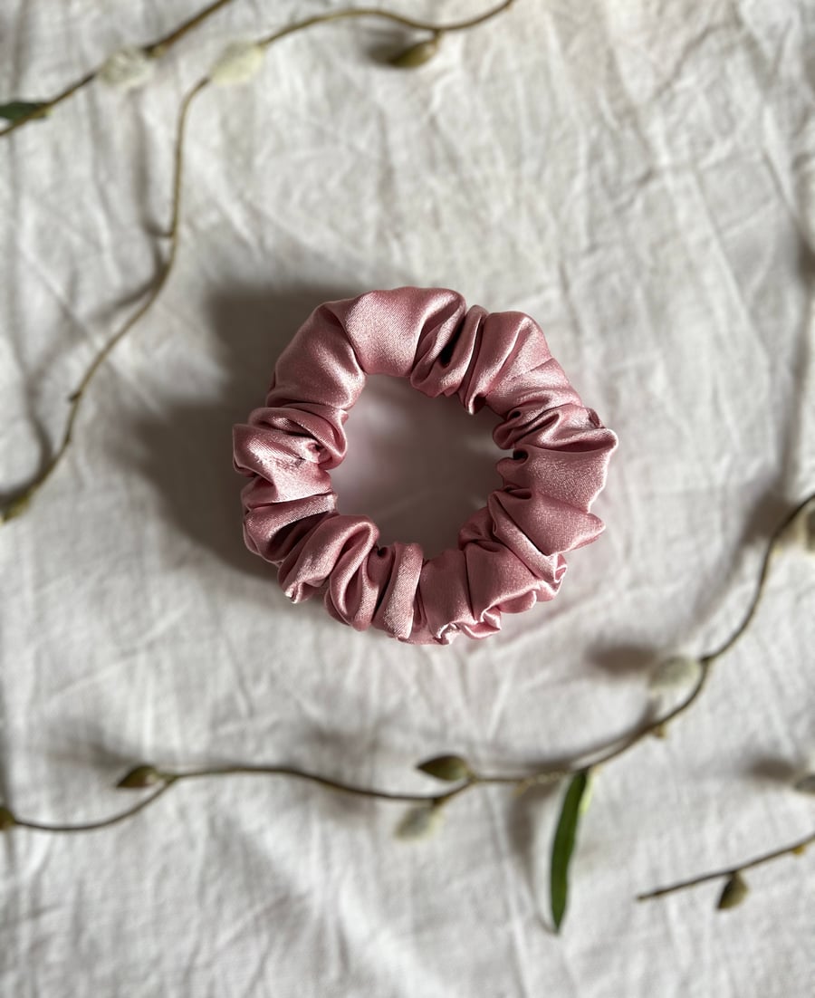 Rose Pink Satin Scrunchie - Regular