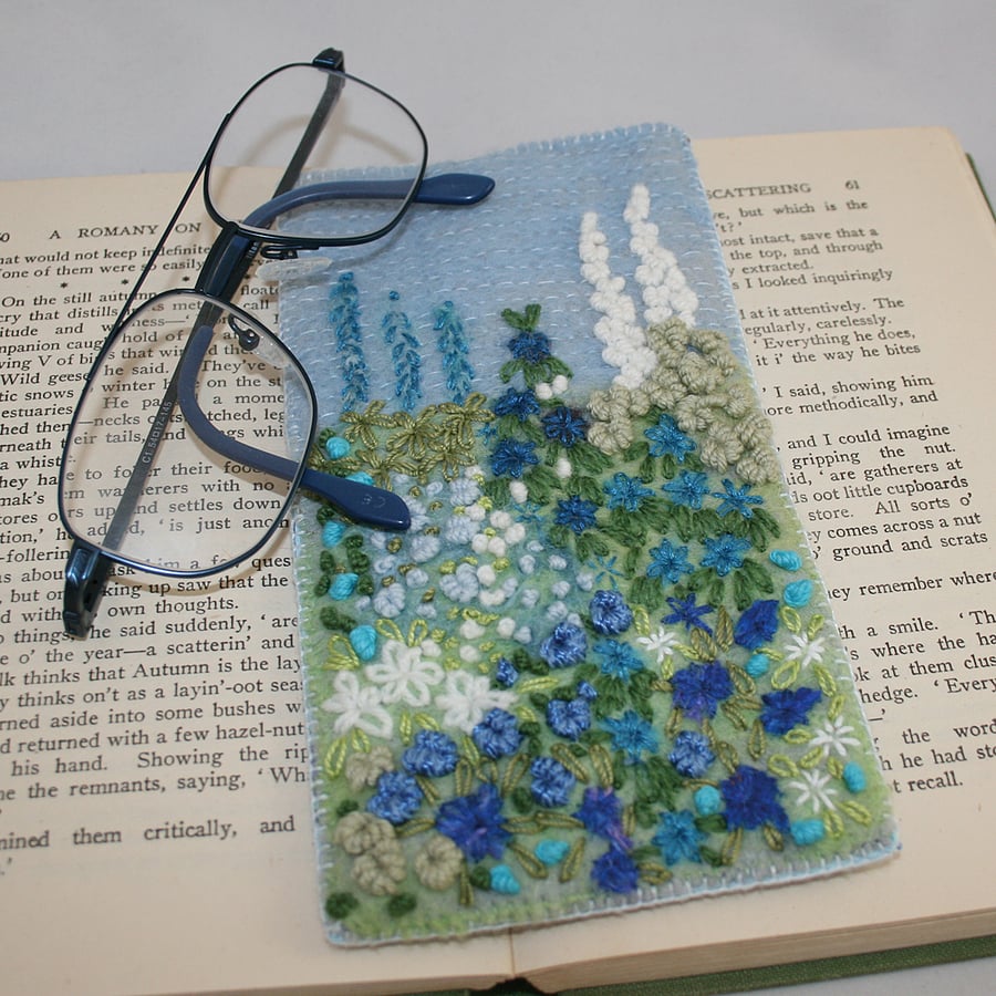 Cottage Garden Embroidered Glasses Case - blue