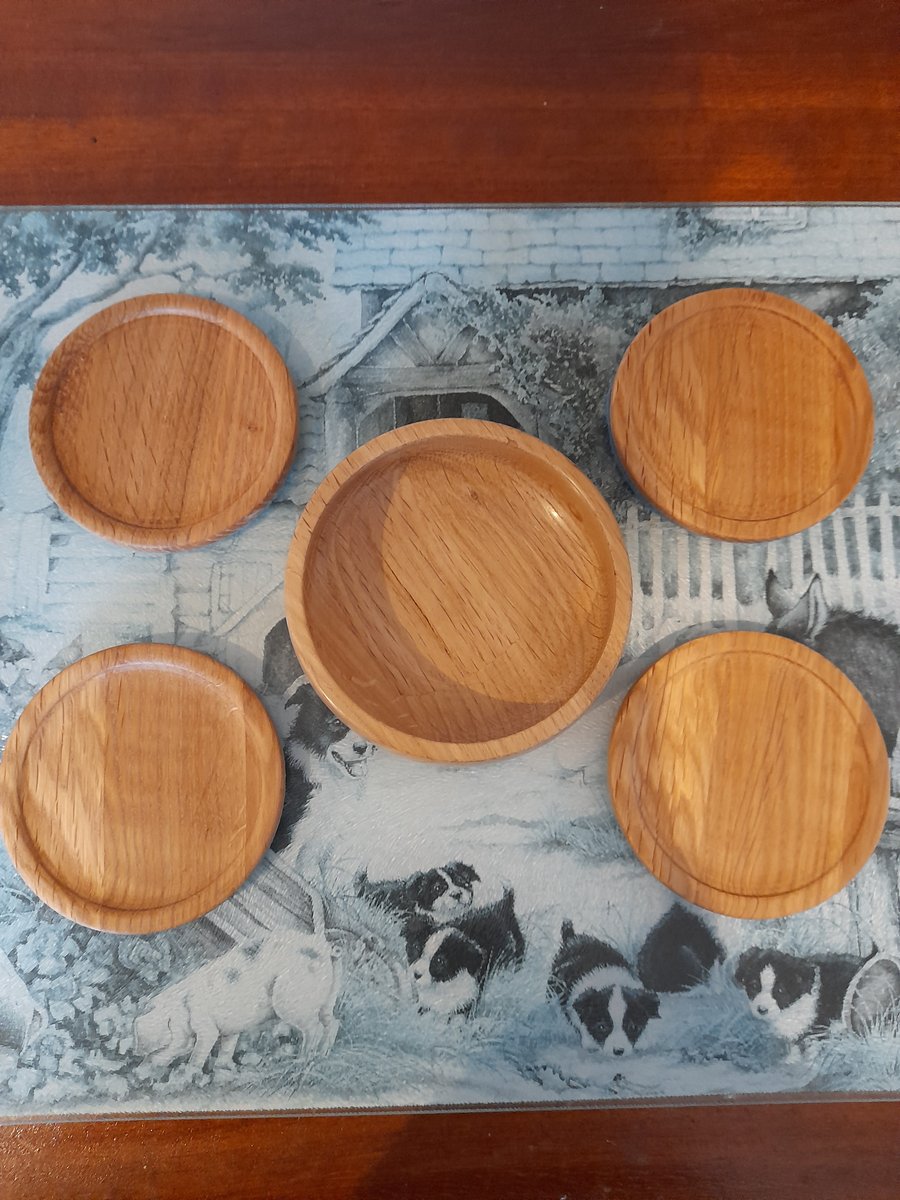 Set of 4 oak coasters
