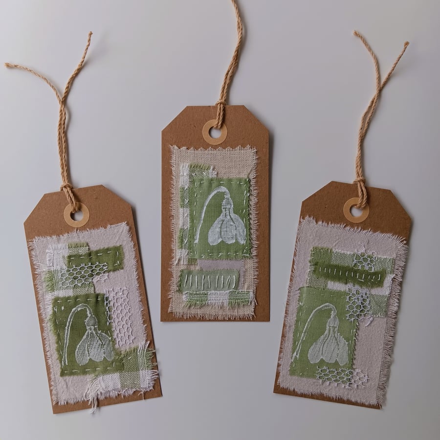 Set of Three Gift Tags with Hand Printed Snowdrops