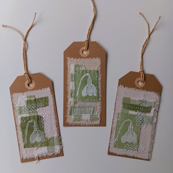 Set of Three Gift Tags with Hand Printed Snowdrops