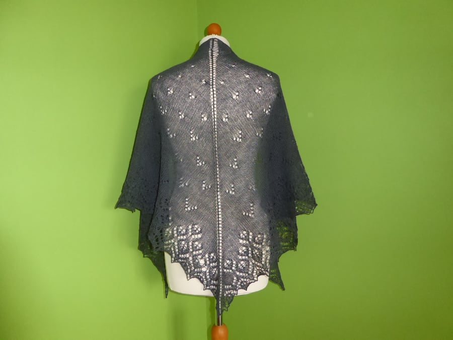 Shawl Triangular Scarf  in Charcoal Colour Merino Lace Weight Yarn