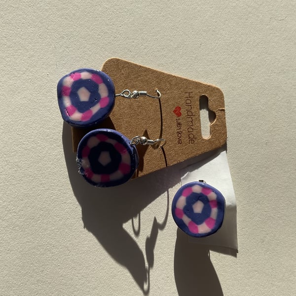 Handmade swirl earrings and broach 