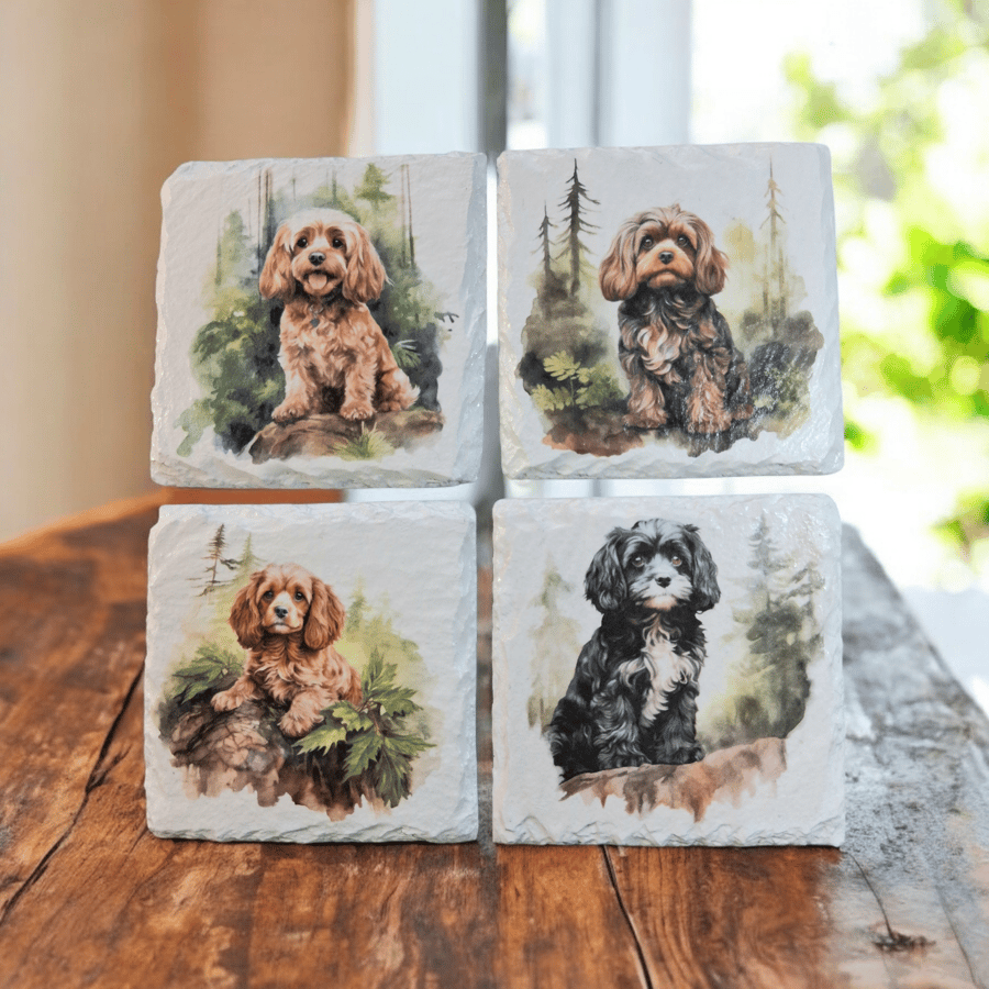 Cockerpoo Decoupaged Slate Coasters Set of  4