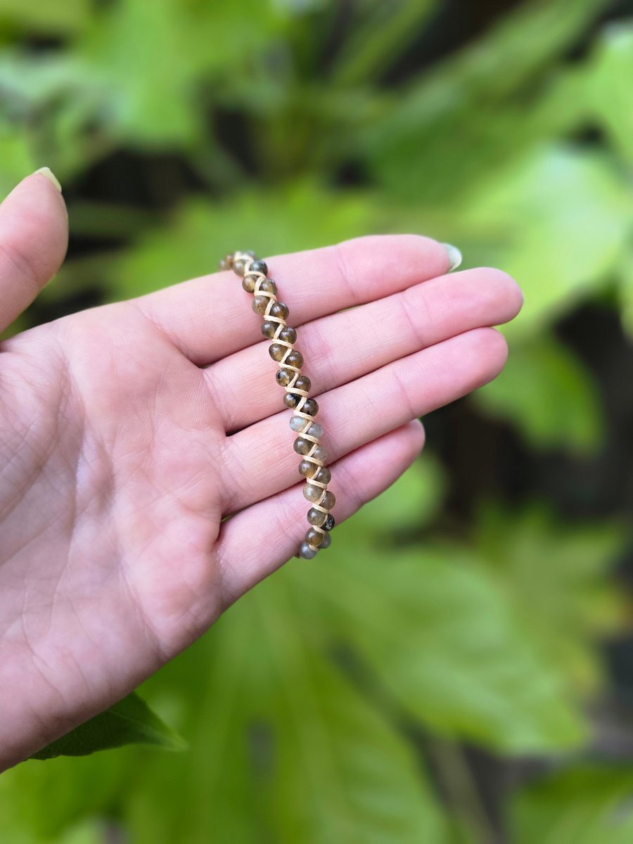 Labradorite Beaded Macrame Bracelet - Adjustable Macrame Gemstone bracelet 