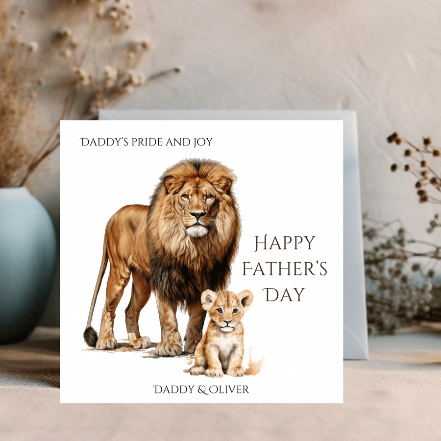 Fathers Day Card - personalised lion's pride card for Daddy ,Father & Granddad
