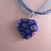 Blue Glass Heart Ribbon Short Necklace