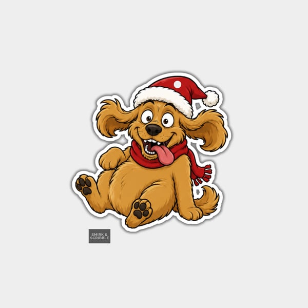 Unique Funny Christmas Gift Tags For Adults, 6pk - Cheeky Happy Dog In Santa