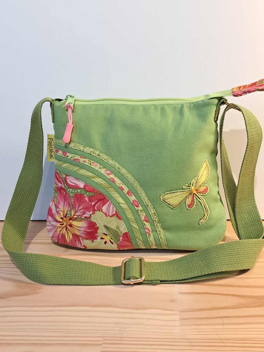 Lime green handbag,Tulips and dragonfly