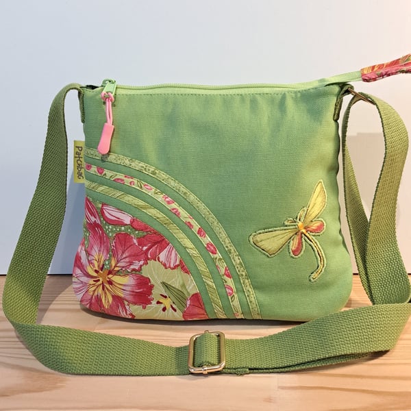 Lime green handbag,Tulips and dragonfly