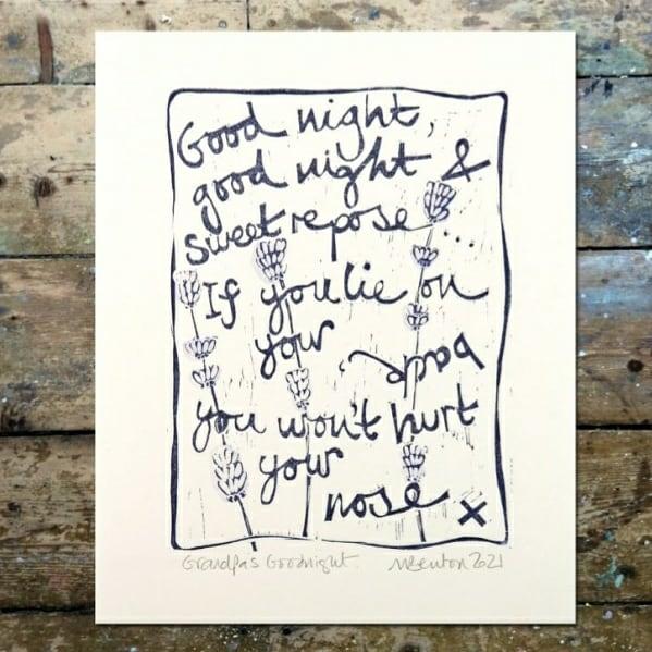'Grandpa's Goodnight' Lino Print