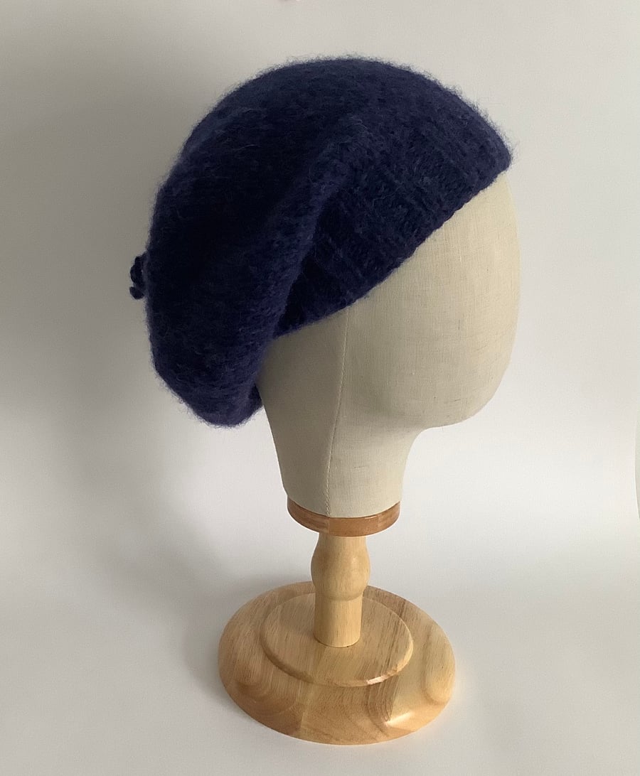 SLOUCH BEANIE hat .'Elodie' .Luxury alpaca, merino wool blend . Navy blue.