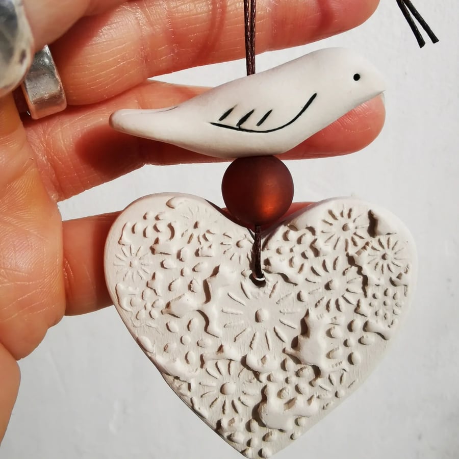 Dove and heart hanging 