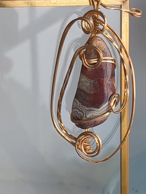 South Africa agate in 14ct gold filled wire pendant brooch