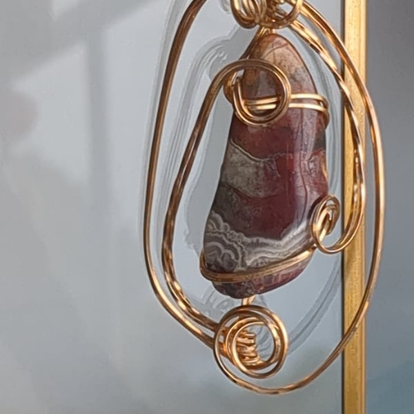 South Africa agate in 14ct gold filled wire pendant brooch
