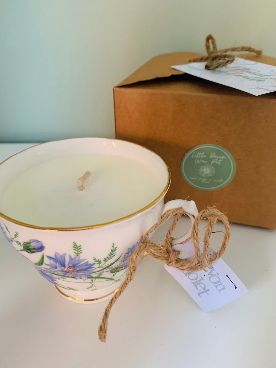 Seconds Sunday Devon Violet Tea Cup Candle with Gift Box