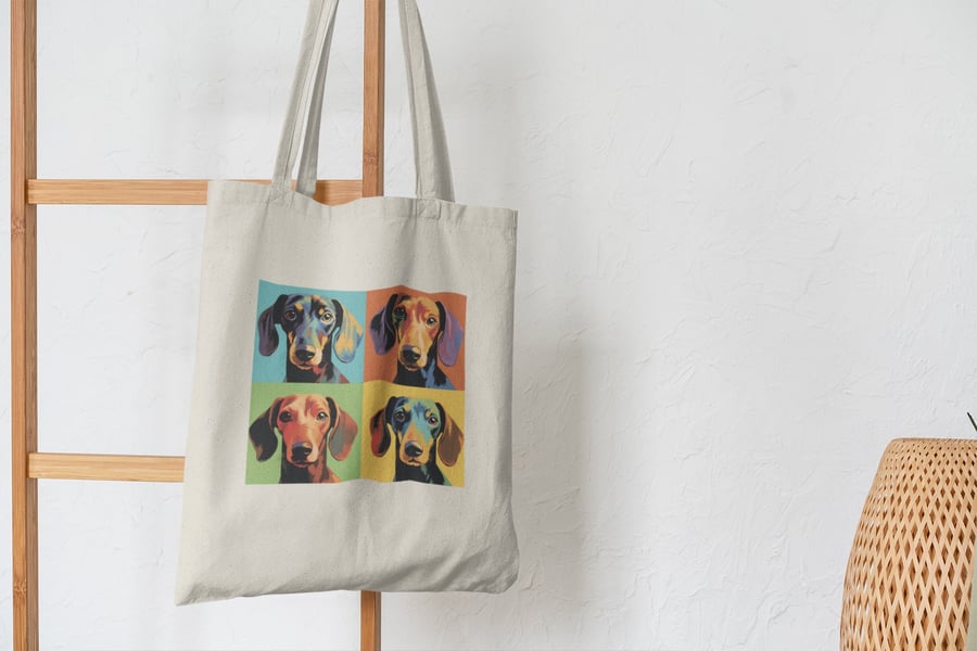 Dachshund pop art printed tote bag, shopping bag, dog gifts