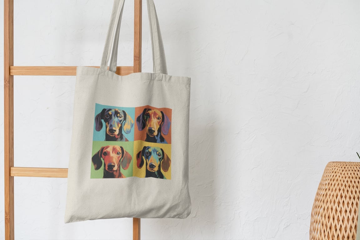 Dachshund pop art printed tote bag, shopping bag, dog gifts