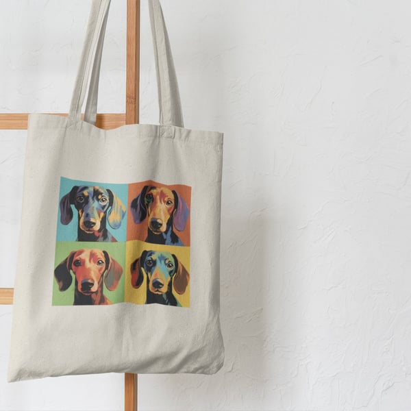Dachshund pop art printed tote bag, shopping bag, dog gifts