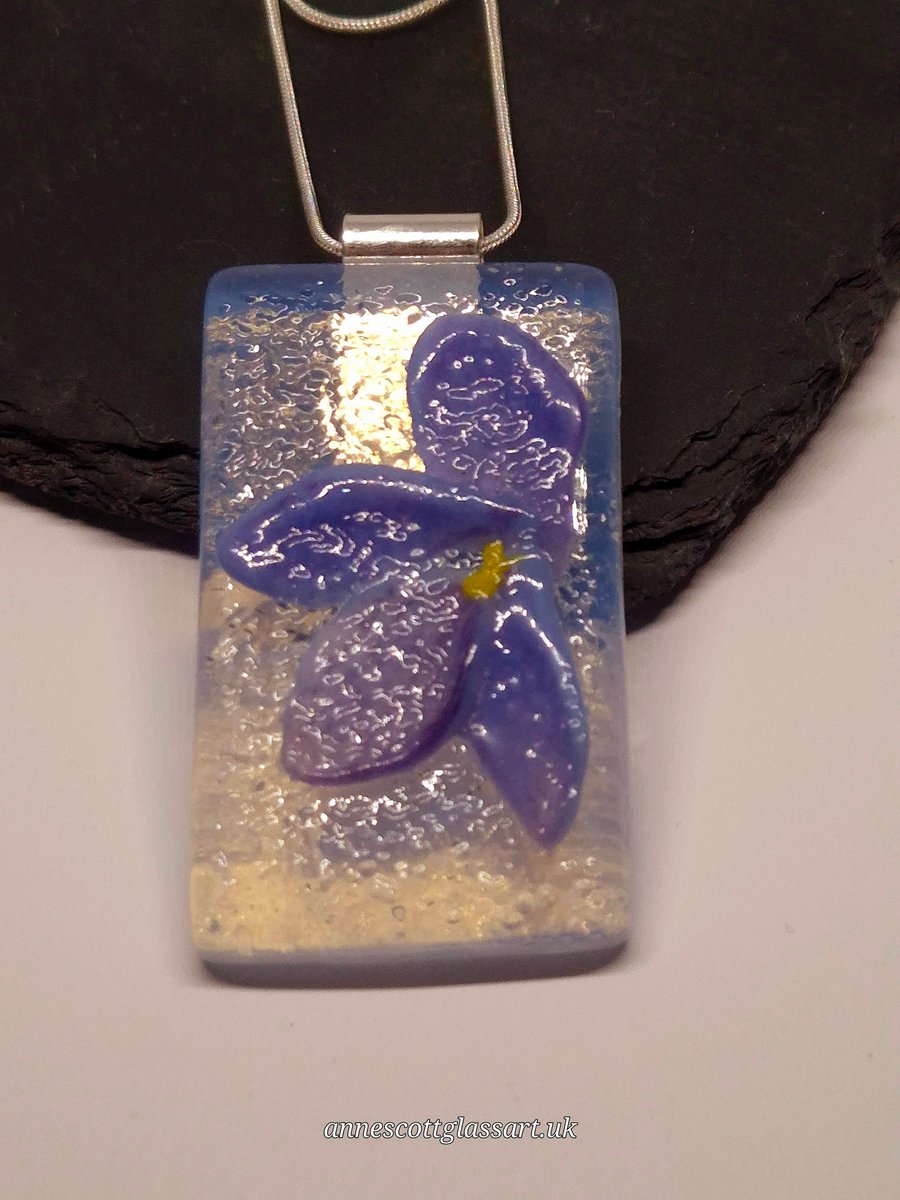 Handmade Fused Glass Botanical Pendant Violet (B)