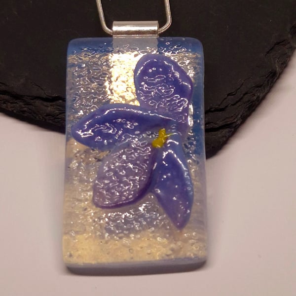 Handmade Fused Glass Botanical Pendant Violet (B)