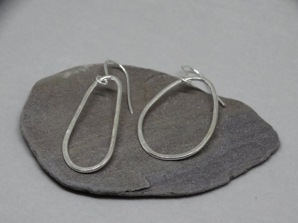 Silver drop earrings - mismatched organic pebbles in recycled sterling silver