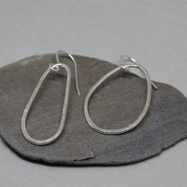 Silver drop earrings - mismatched organic pebbles in recycled sterling silver