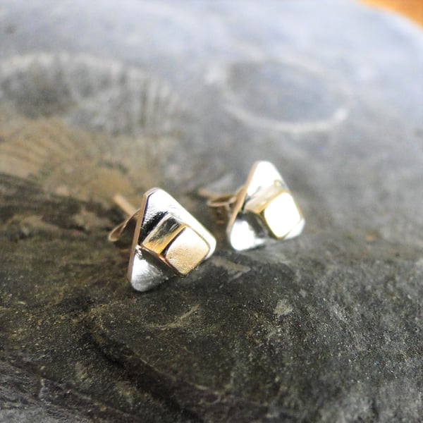 Gold accent silver stud earrings
