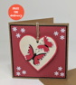 Butterfly handmade card with detachable wooden heart keepsake decoration 