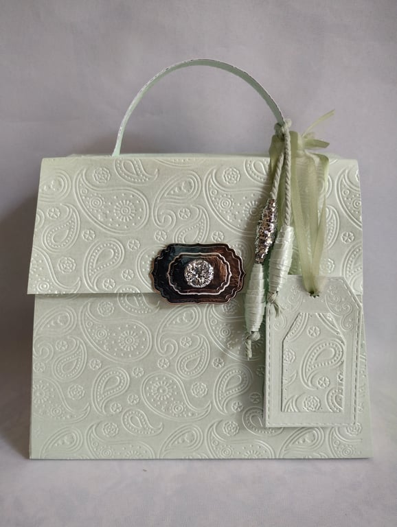 Perfect Paisley Pastel Peppermint Green Handmade Handbag Style Gift Box 