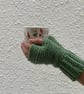 FINGERLESS MITTS , gloves ' Valley Tweed' . Soft  Merino wool blend. L. Green. - Image 5
