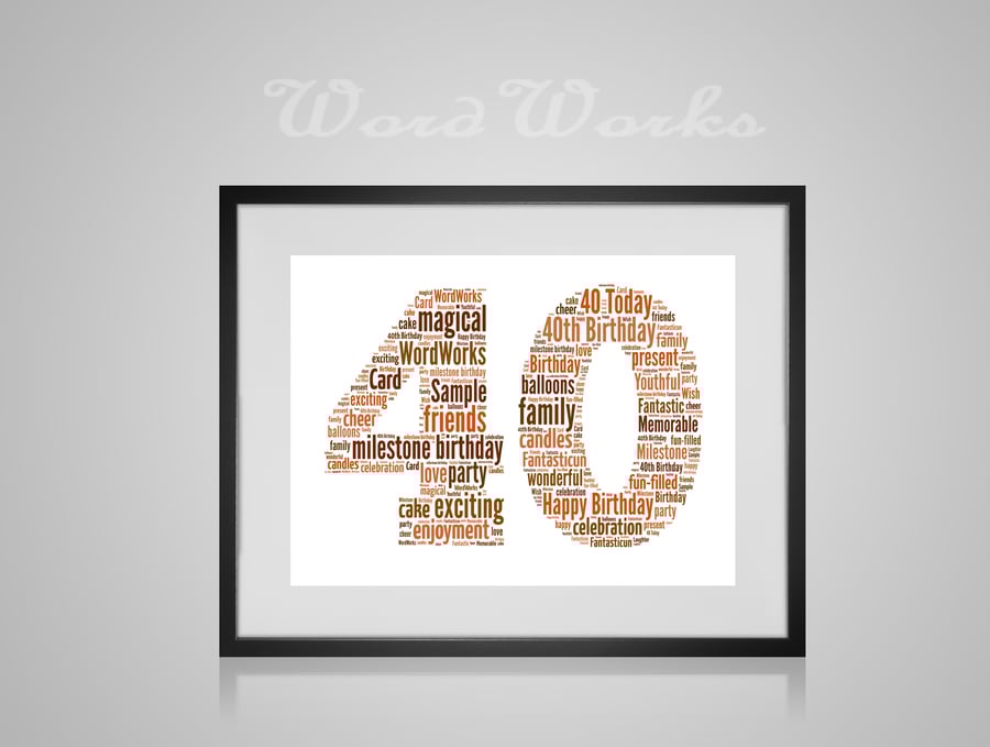 Personalised 40th Birthday Word Art Design Word Art