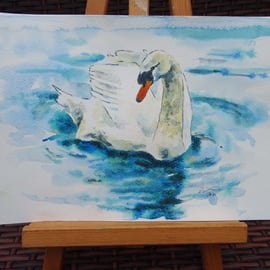 Swan Look Art Watercolour & Ink Original Animal Painting Bird