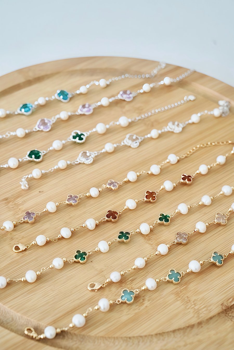 Four leaf Clover and Pearl Gold Bracelet