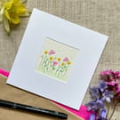 Card, hand painted greeting card watercolour & ink whimsical flower art.