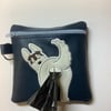 Attractive  Husky Embroidered Navy faux leather dog poo bag ,dog walking,