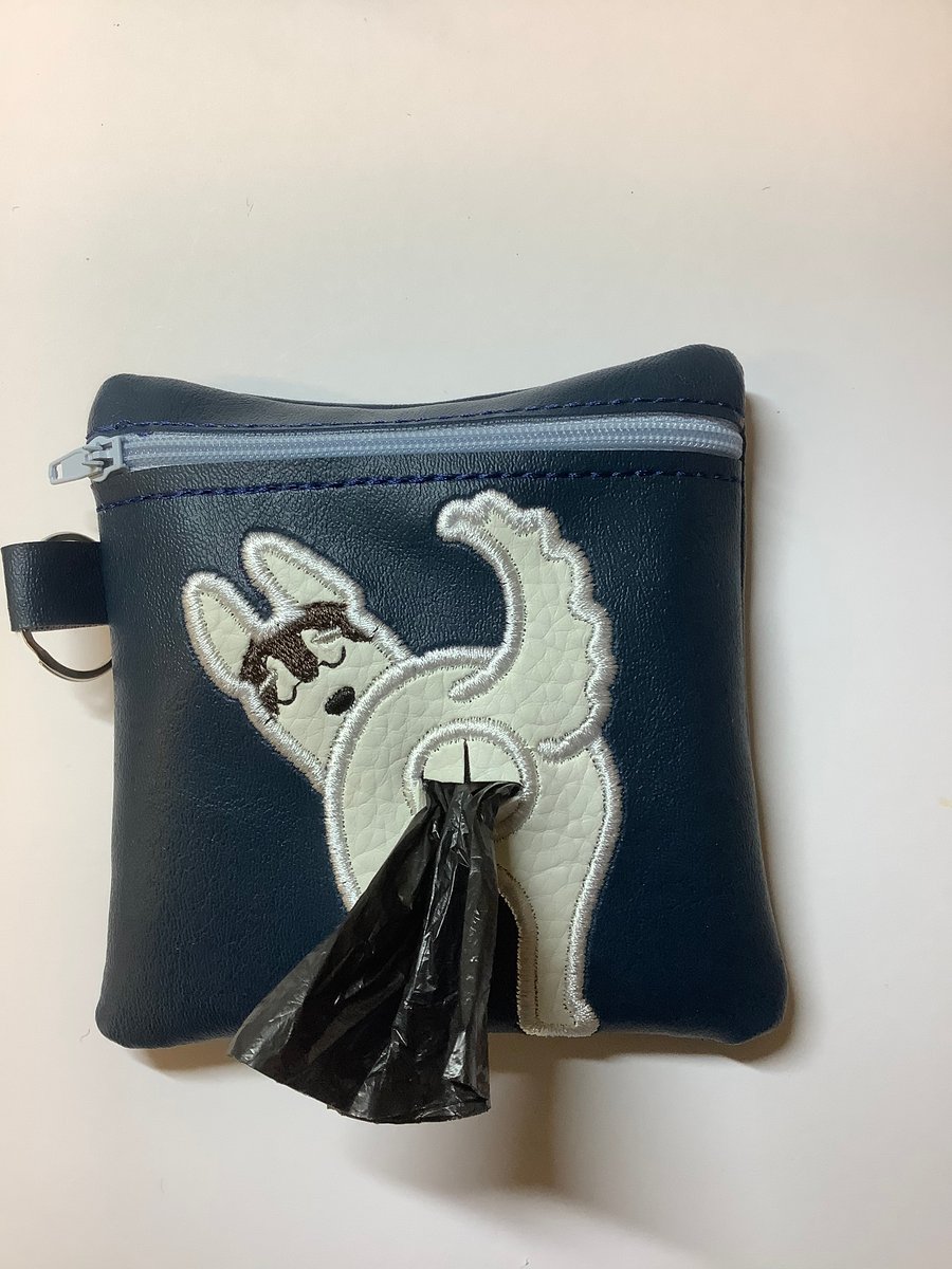 Attractive  Husky Embroidered Navy faux leather dog poo bag ,dog walking,