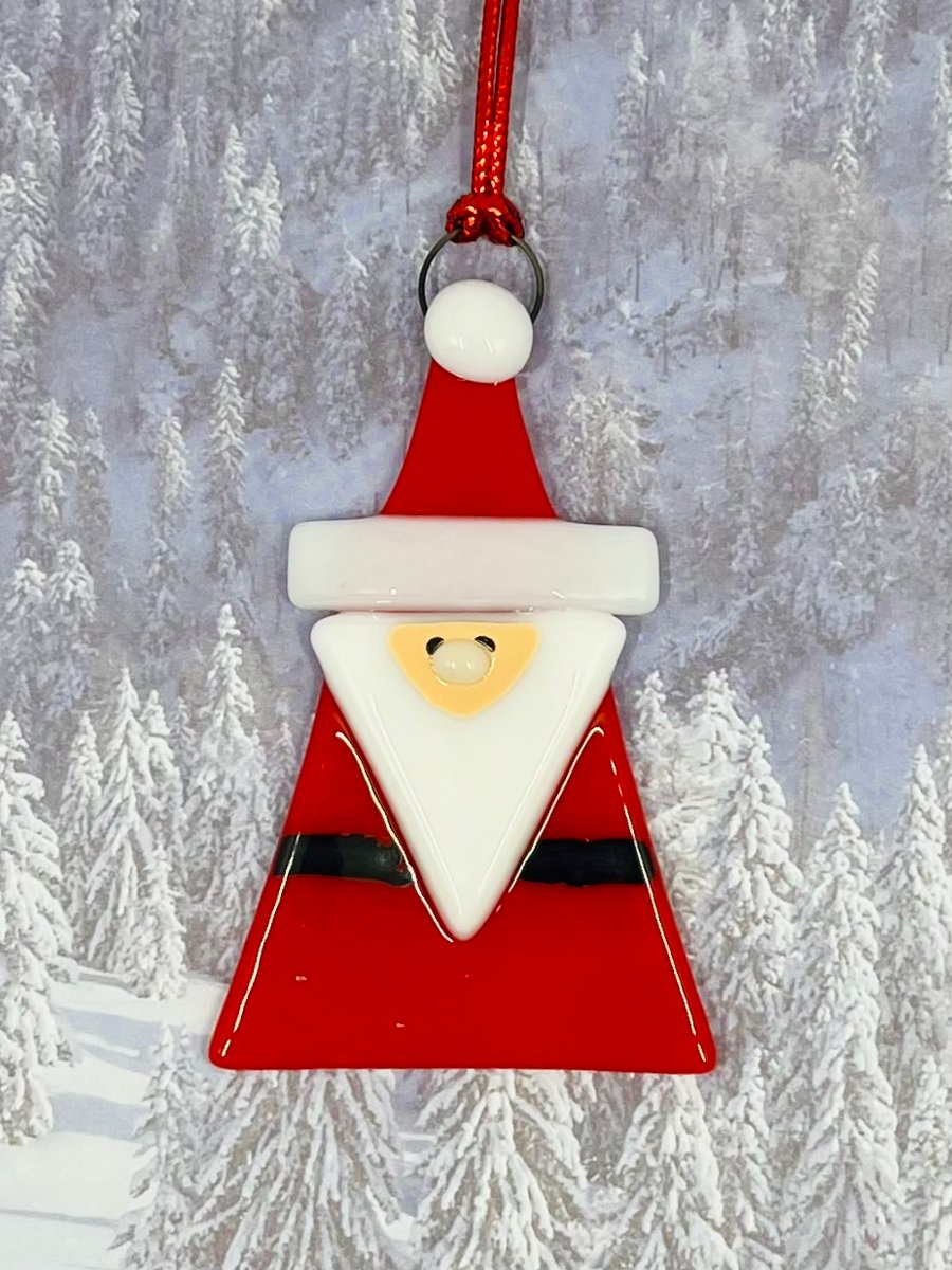Handmade Fused Glass Santa Hanging Christmas Decoration 