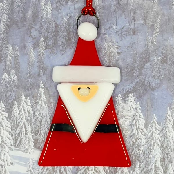 Handmade Fused Glass Santa Hanging Christmas Decoration 