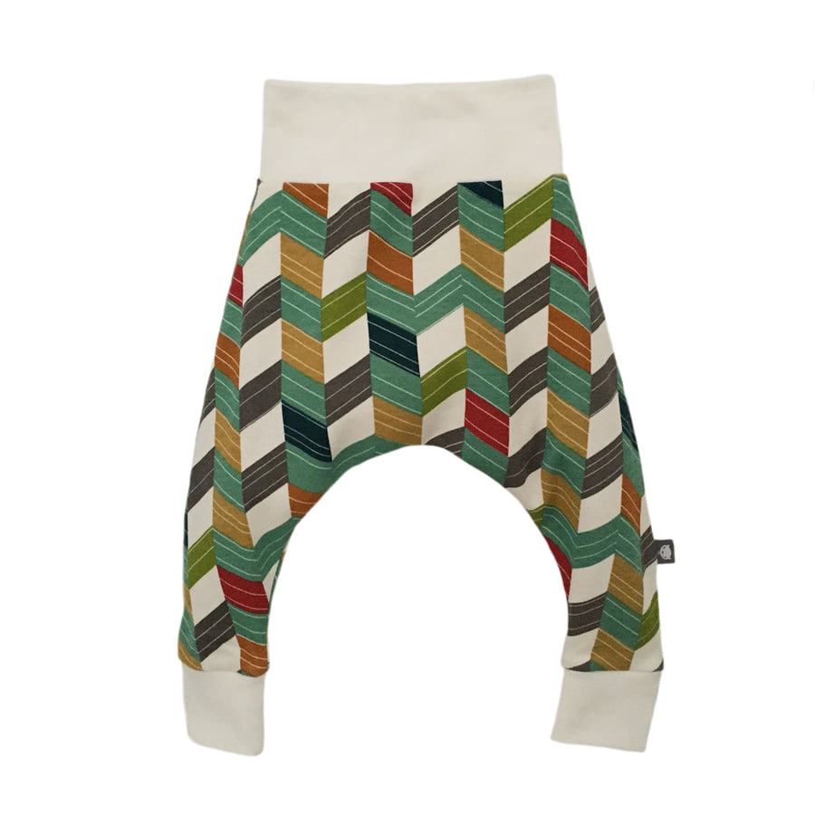 ORGANIC Baby HAREM PANTS OFFSET CHEVRONS Relaxed Trousers GIFT IDEA by BellaOski